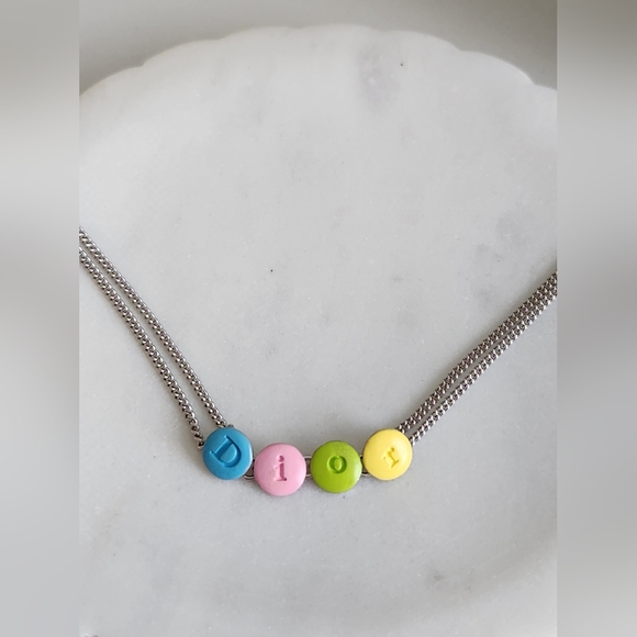 DIOR Enamel Charm Silver Tone Choker Necklace - Picture 4 of 5